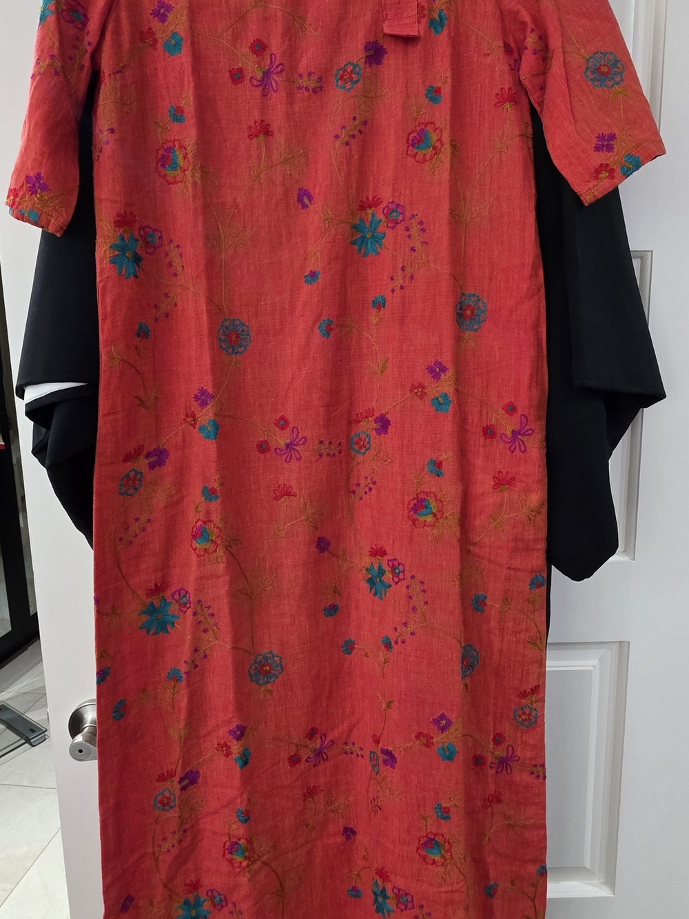 Vintage Beautiful Red Long Maxi Dress Colorful Floral Embroidered S